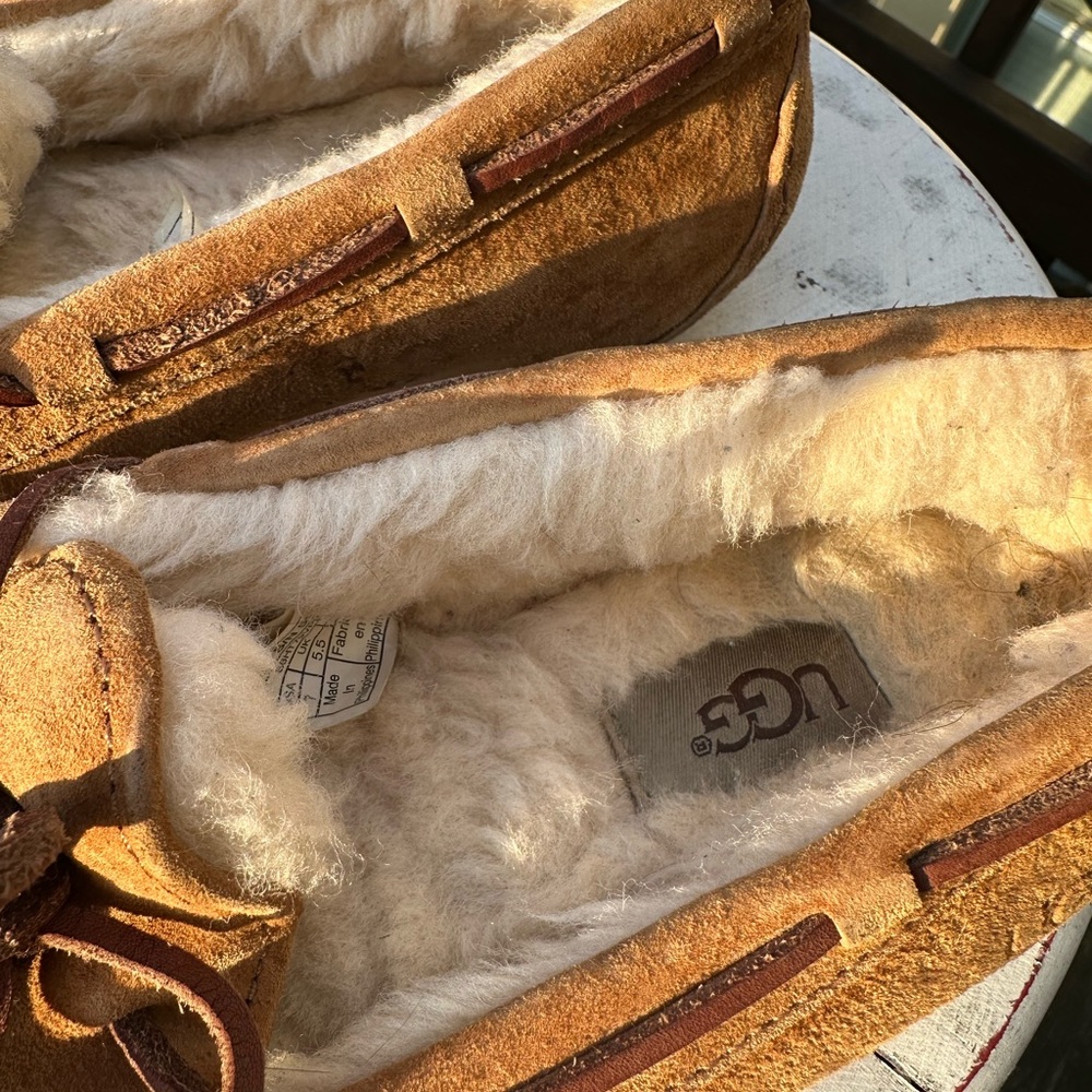UGG Tan Suede Slippers with Plush Lining - Picture 3 of 9